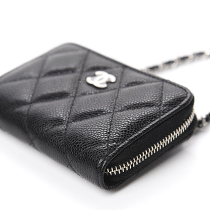 Chanel Caviar Quilted Zip Around Coin Purse Wallet On Chain Black 7 of 10