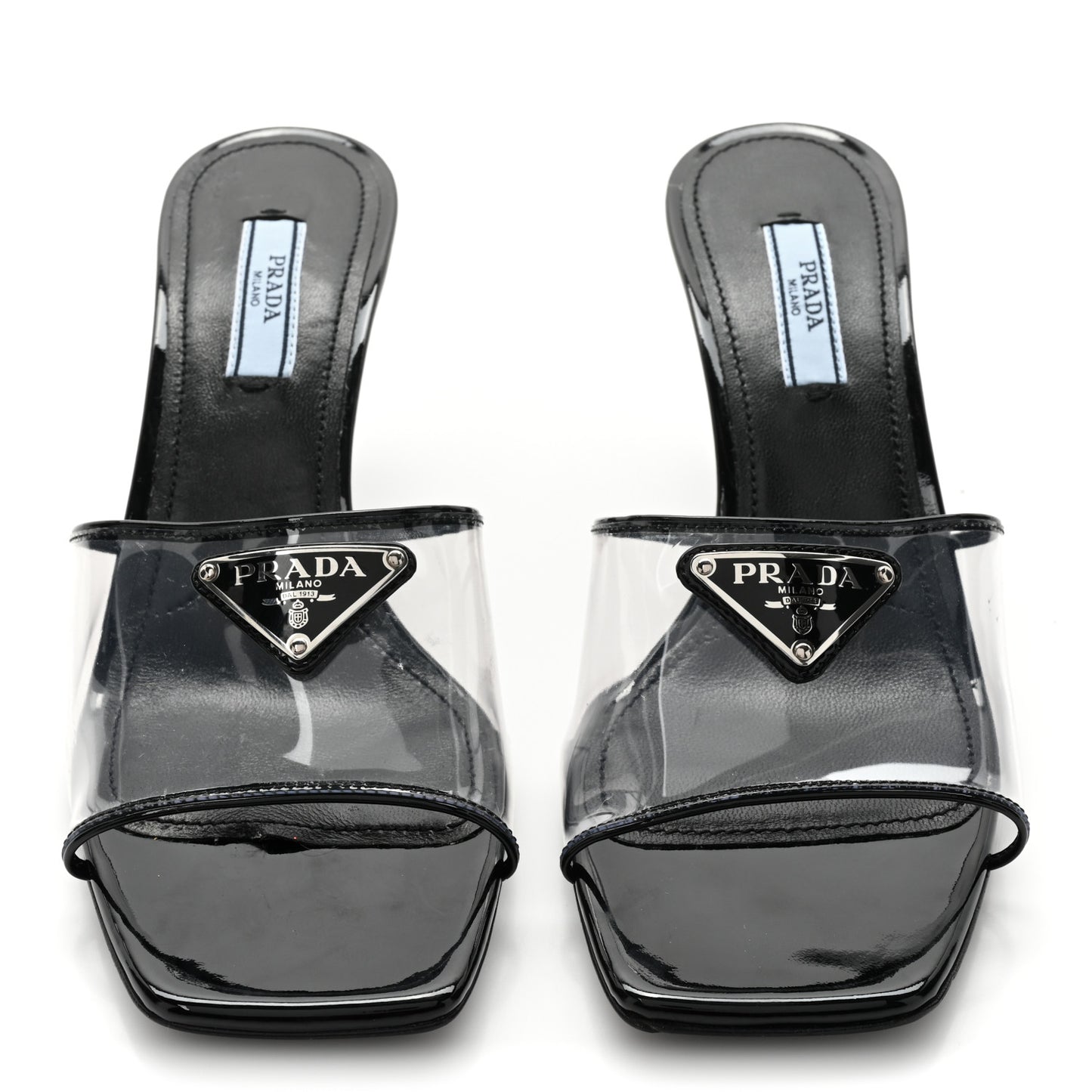 Plexiglass Vernice Metal Triangle Logo 65mm Slide Sandals 36.5 Black