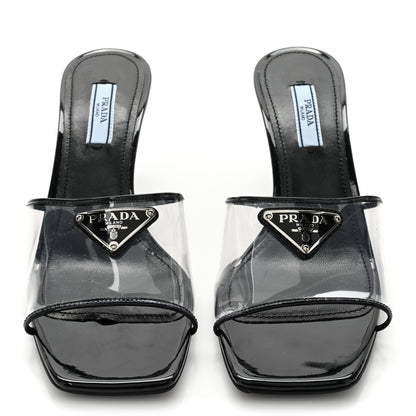 Prada Plexiglass Vernice Metal Triangle Logo 65mm Slide Sandals 36.5 Black 2 of 9
