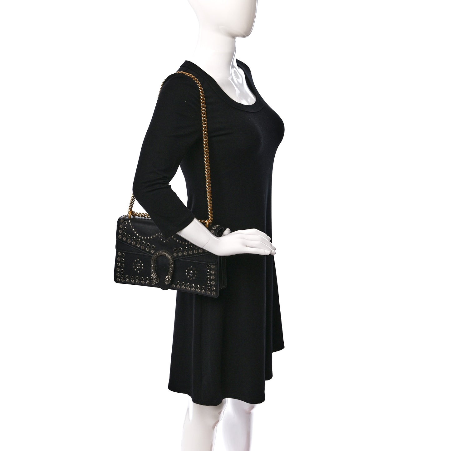 Calfskin Studded Small Dionysus Shoulder Bag Black