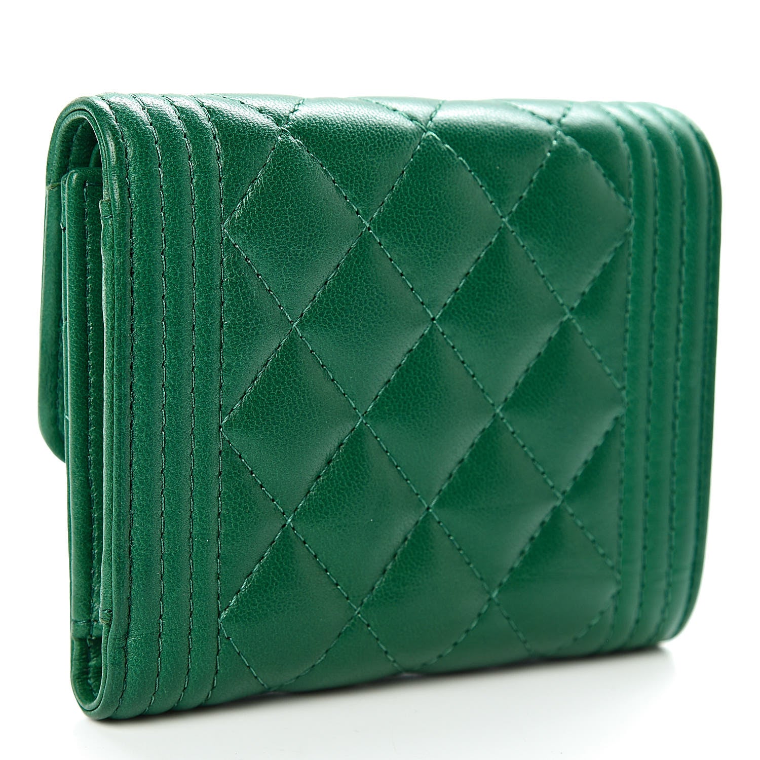 Chanel Lambskin Quilted Compact Boy Wallet Green 3 of 9