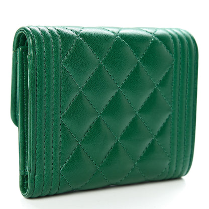 Chanel Lambskin Quilted Compact Boy Wallet Green 3 of 9