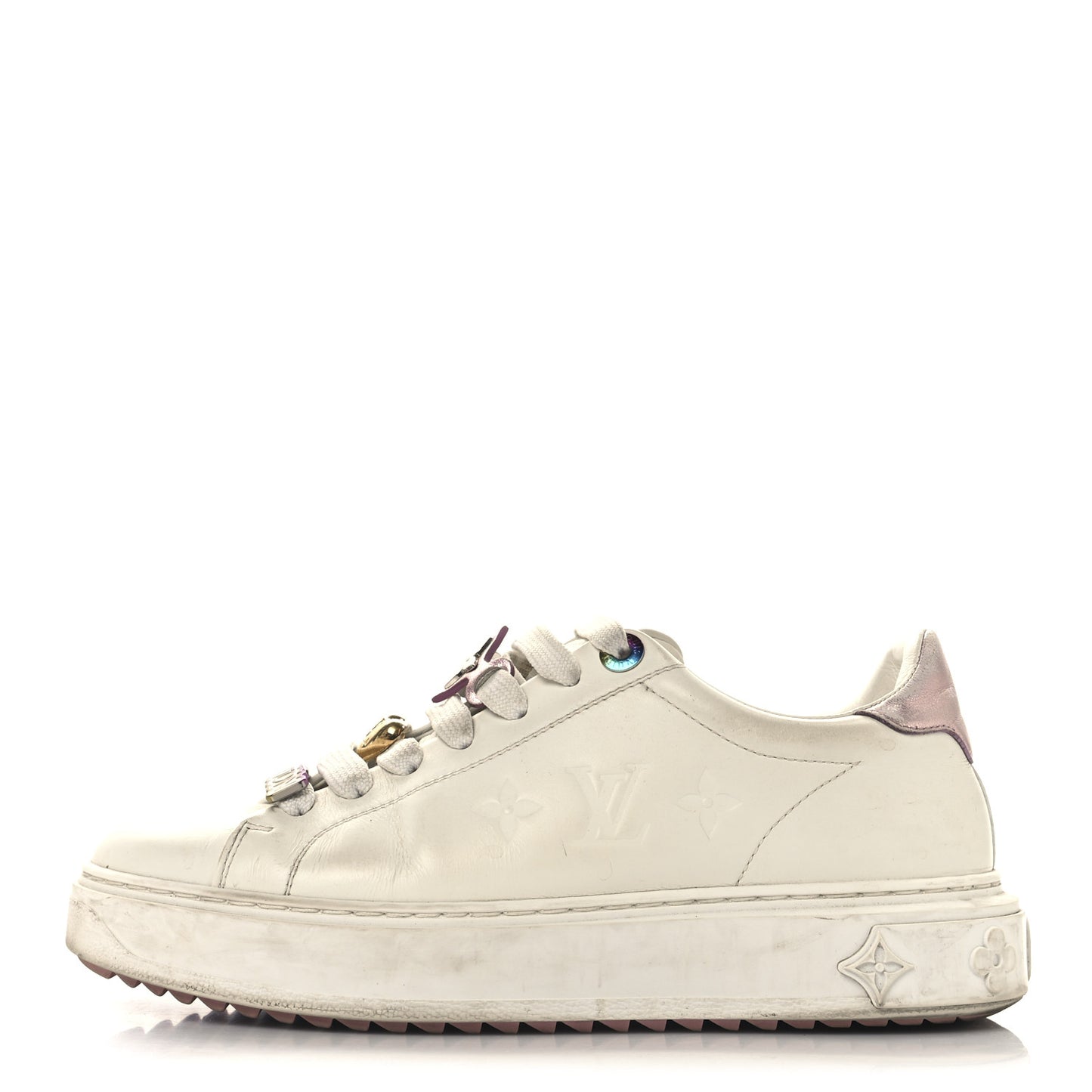 Lambskin Embossed Monogram Time Out Sneakers 37 White Pink