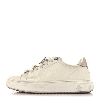 Louis Vuitton Lambskin Embossed Monogram Time Out Sneakers 37 White Pink 1 of 11