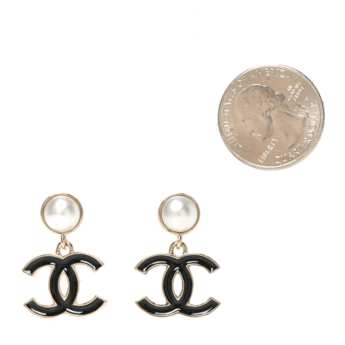 Chanel Pearl Enamel CC Drop Earrings Black 2 of 5