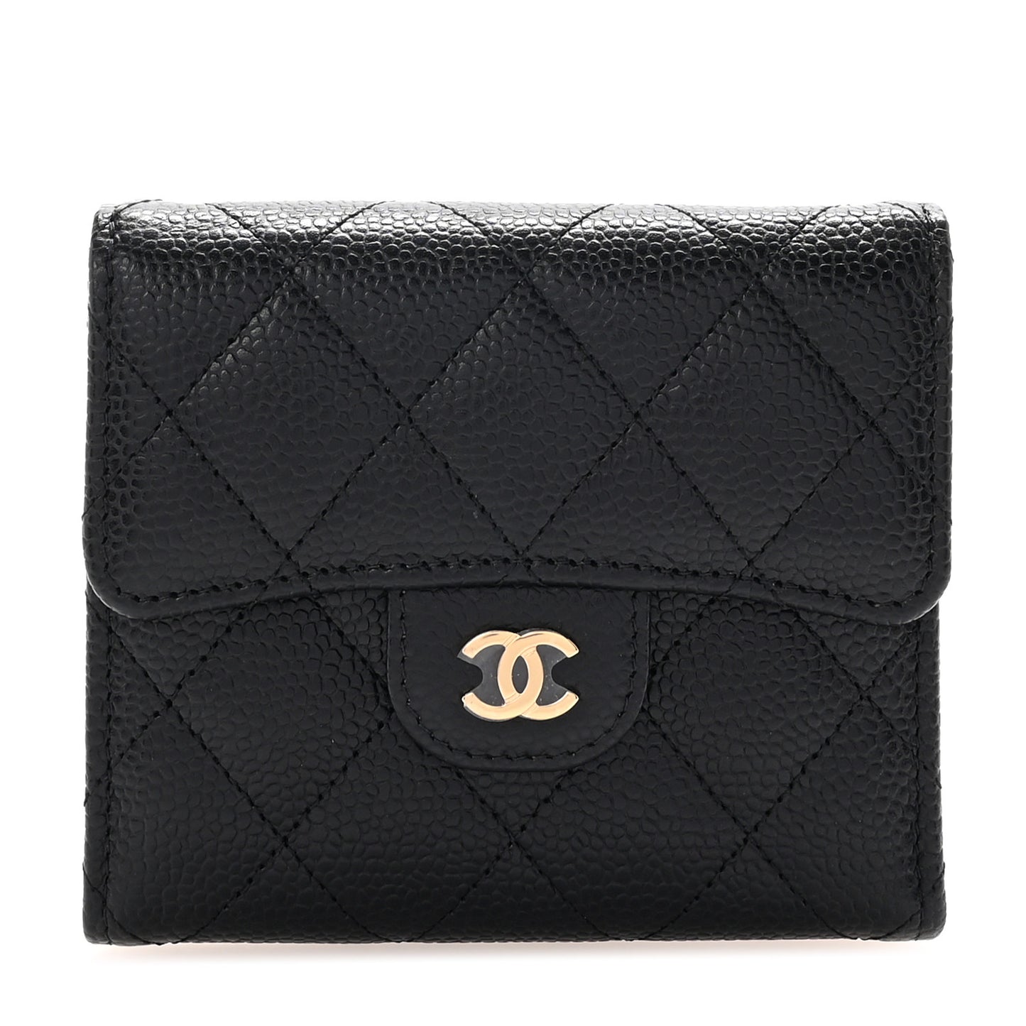 Caviar Quilted Compact Flap Wallet Black