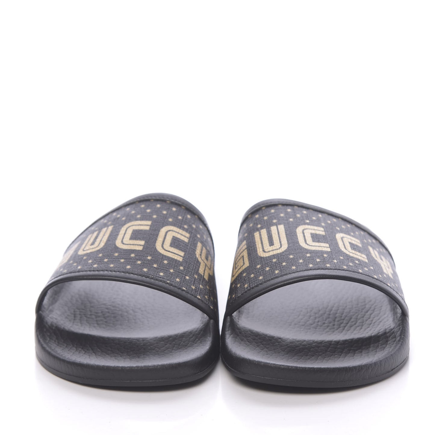 X SEGA Supreme Canvas GUCCY Stars Womens Slide Sandals 42 Black Gold