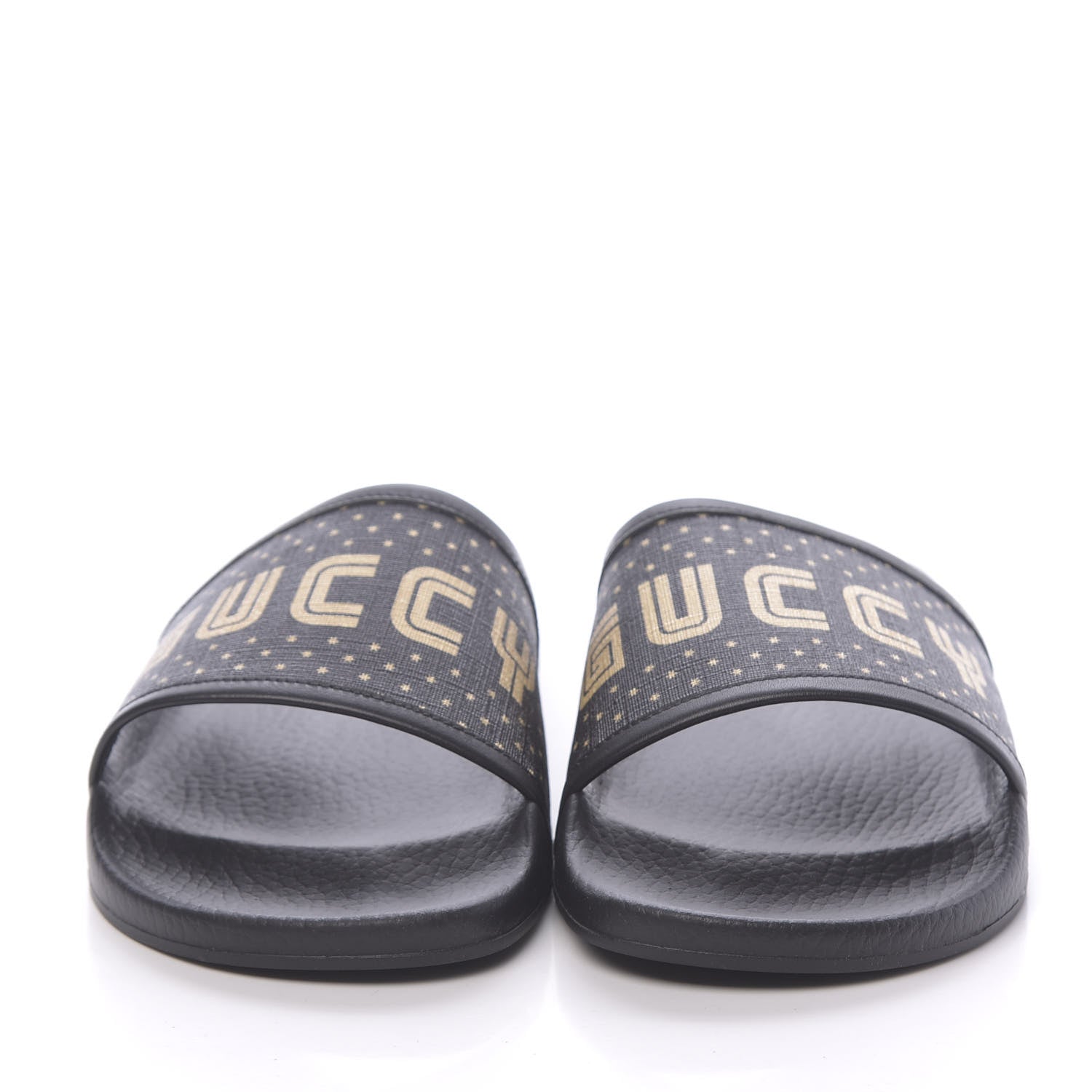 Gucci X SEGA Supreme Canvas GUCCY Stars Womens Slide Sandals 42 Black Gold 2 of 11