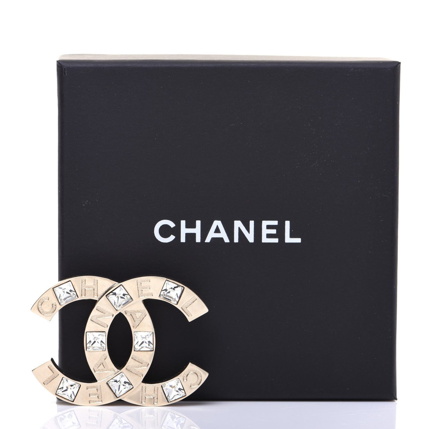 Crystal Metal CC Paris Button Brooch Gold