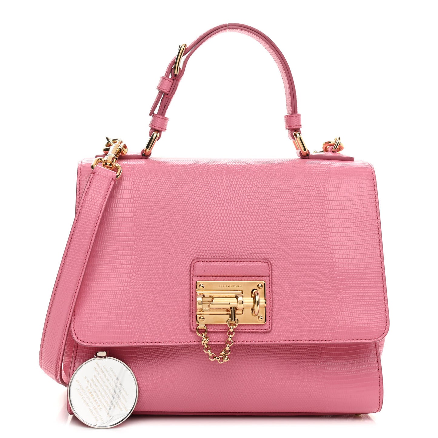 Lizard Calfskin Embossed Medium Monica Top Handle Bag Rosa Intenso
