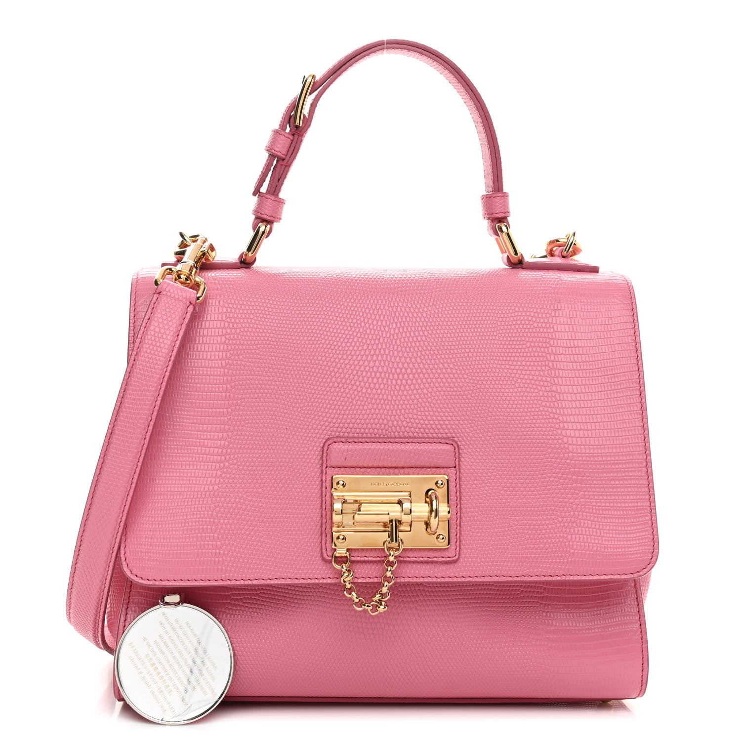 Dolce & Gabbana Lizard Calfskin Embossed Medium Monica Top Handle Bag Rosa Intenso 1 of 9