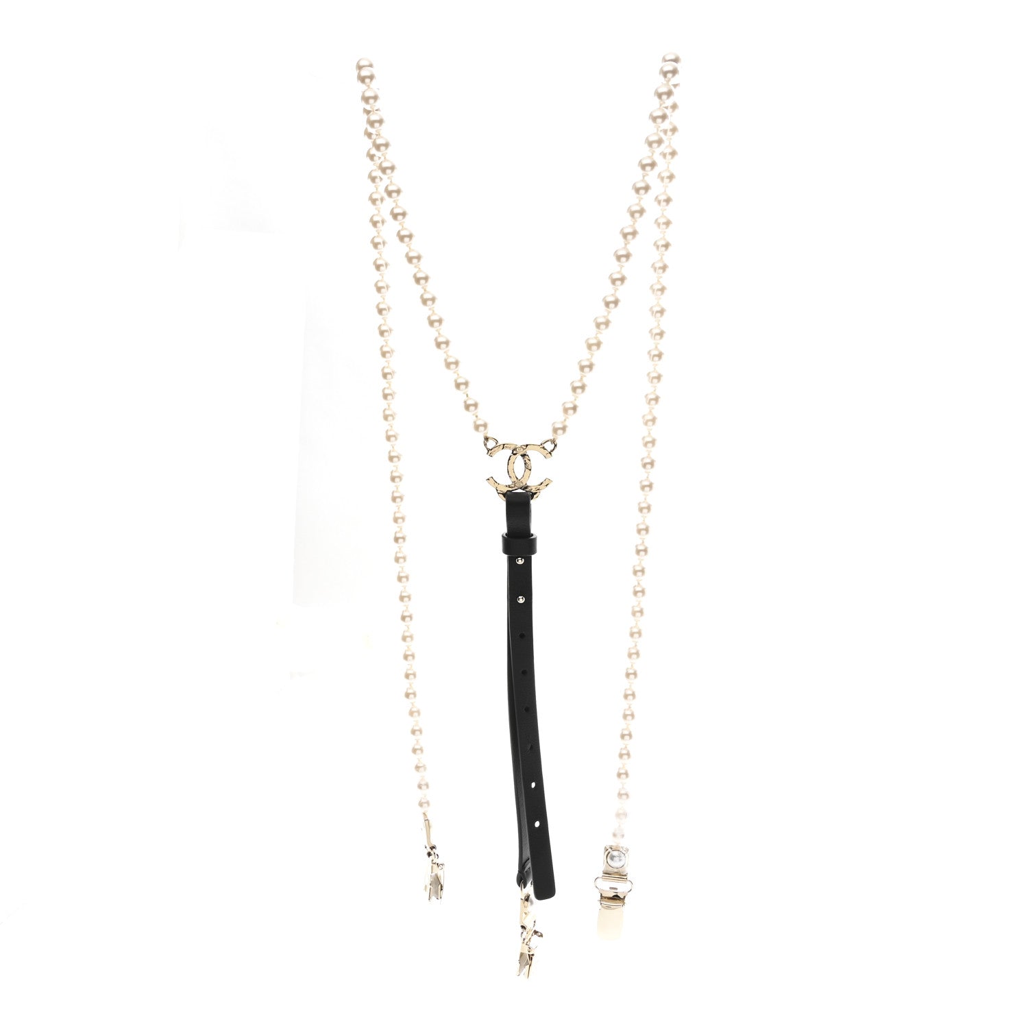 Chanel Calfskin Pearl CC Suspenders M Black Pearly White 2 of 4