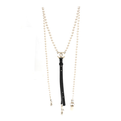 Chanel Calfskin Pearl CC Suspenders M Black Pearly White 2 of 4