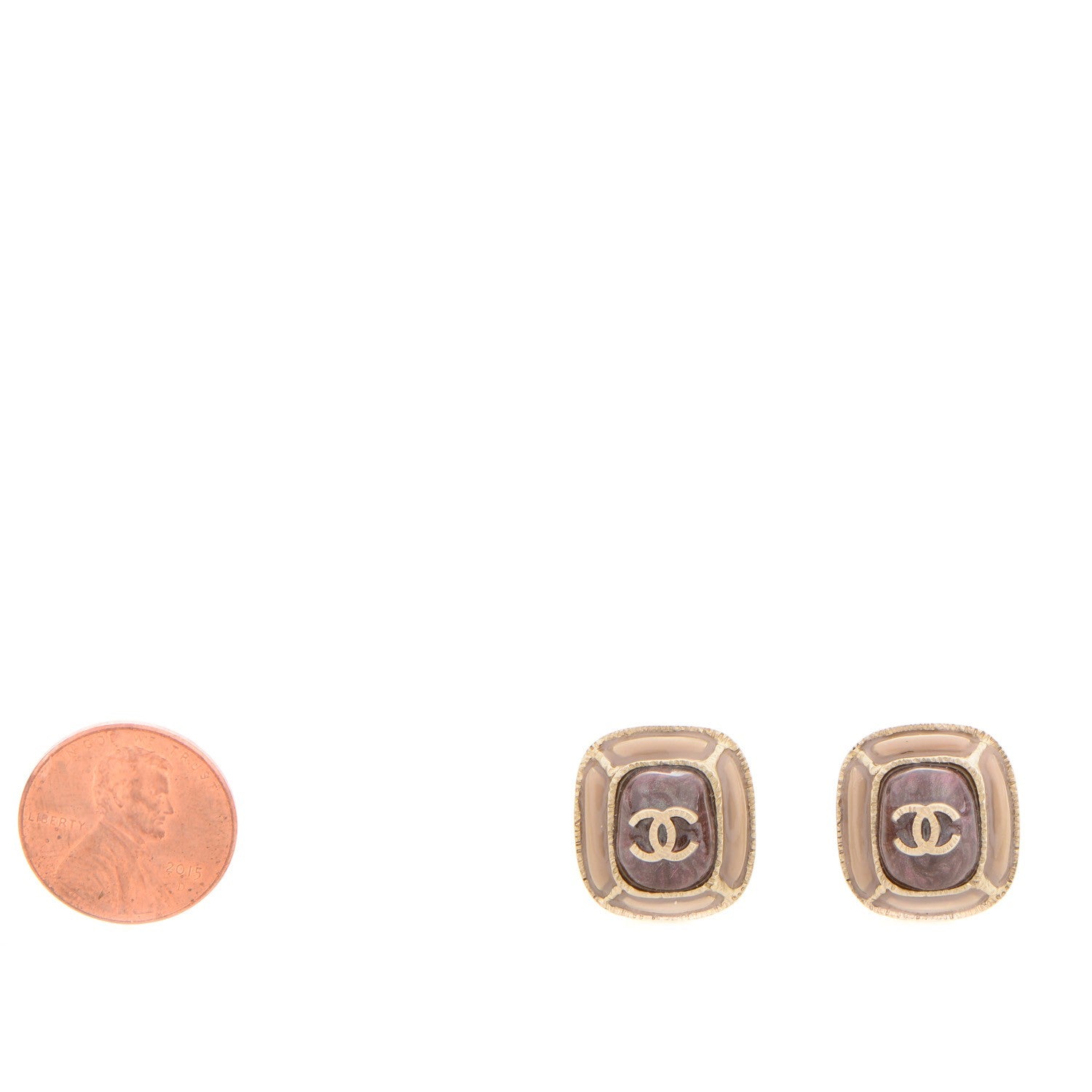 Chanel Glitter Enamel CC Earrings Brown Beige Gold 2 of 5