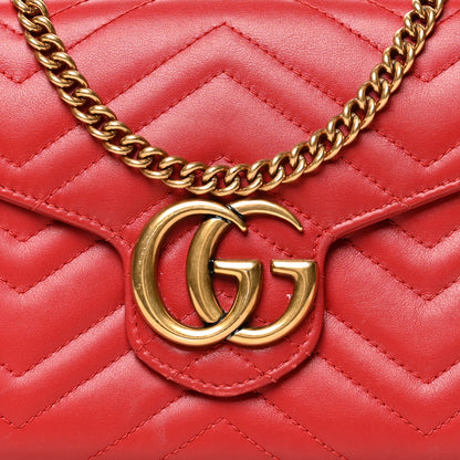 Gucci Calfskin Matelasse GG Marmont Chain Wallet Hibiscus Red 9 of 11