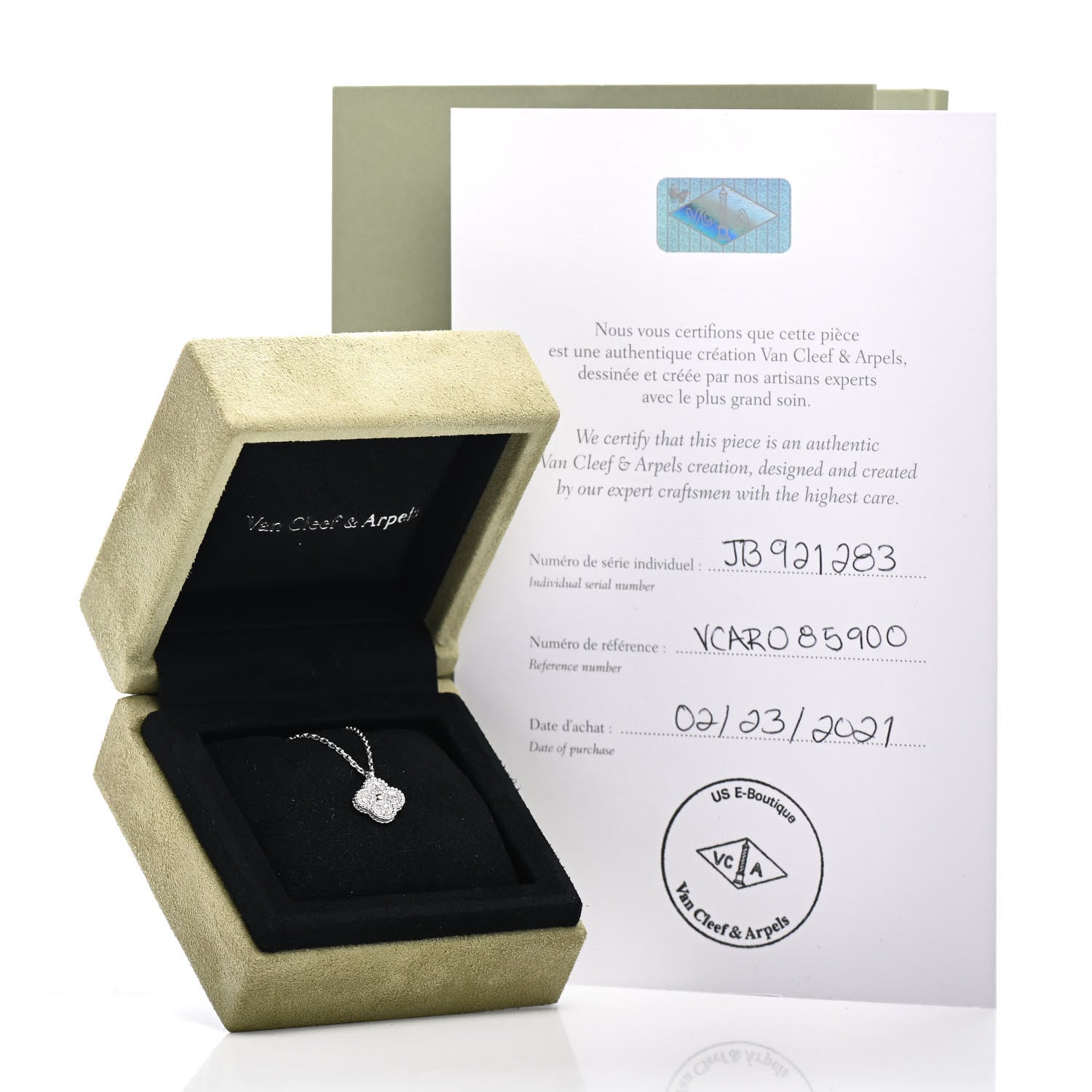 Van Cleef & Arpels 18K White Gold Diamond Sweet Alhambra Pendant Necklace 6 of 6