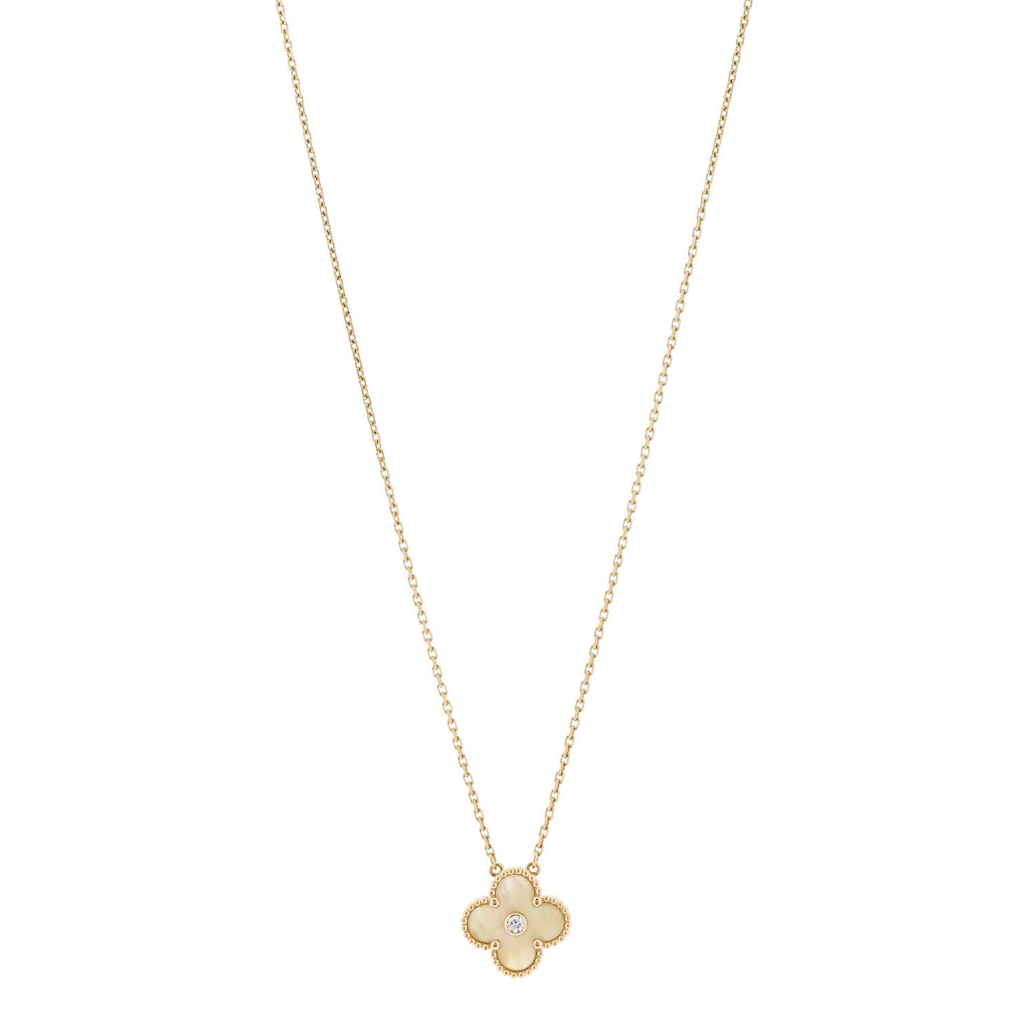 Van Cleef & Arpels 18K Yellow Gold Diamond Yellow Mother of Pearl Vintage Alhambra Pendant Necklace 1 of 7