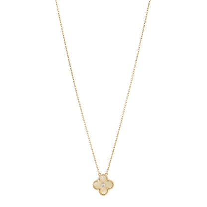 Van Cleef & Arpels 18K Yellow Gold Diamond Yellow Mother of Pearl Vintage Alhambra Pendant Necklace 1 of 7
