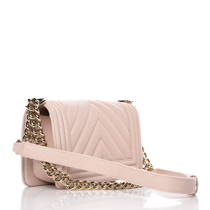 Chanel Caviar Chevron Quilted Small Boy Flap Light Beige 3 of 10