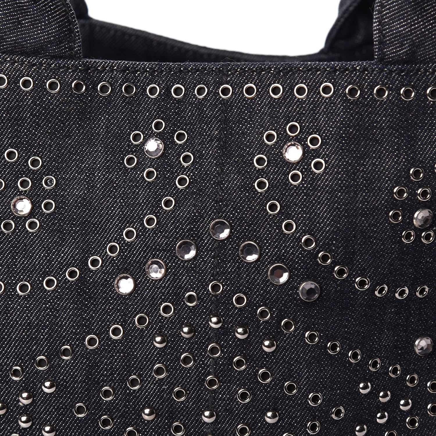 Prada Denim Crystal Studded Canapa Tote Black 11 of 11