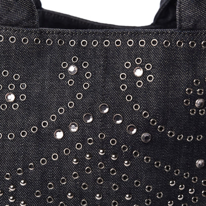 Prada Denim Crystal Studded Canapa Tote Black 11 of 11