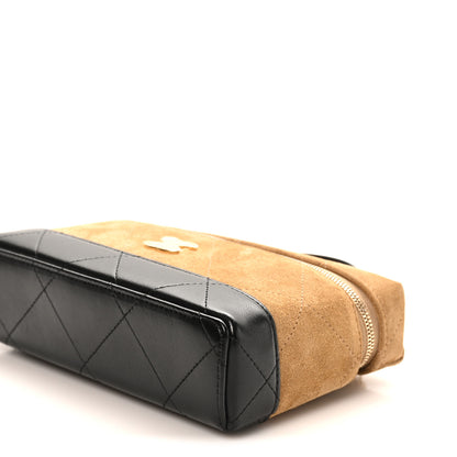 Chanel Suede Calfskin Shiny Lambskin Stitched Top Handle Slim Vanity Case With Chain Beige Black 10 of 11