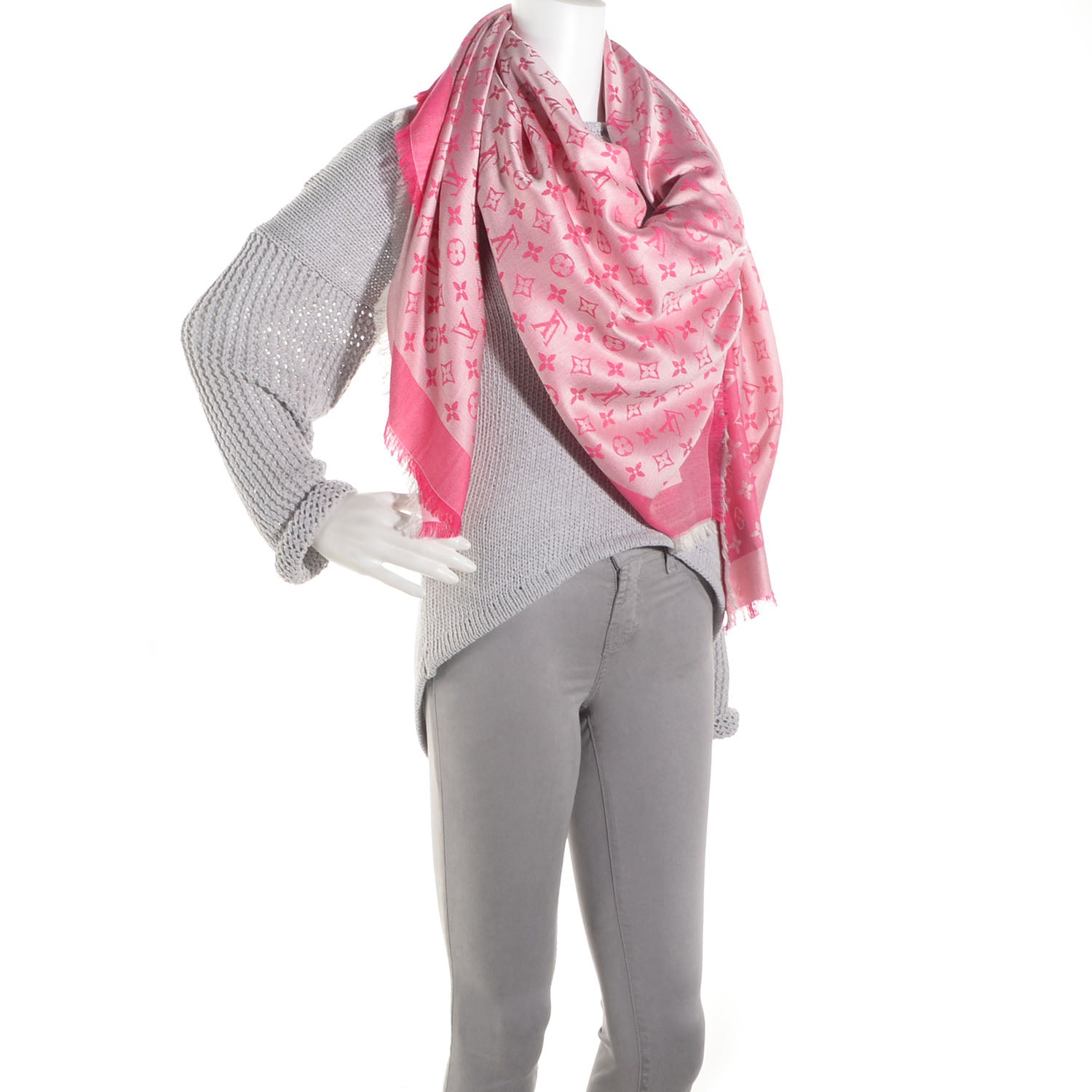 Louis Vuitton Silk Wool Monogram Denim Shawl Pivoine 2 of 5