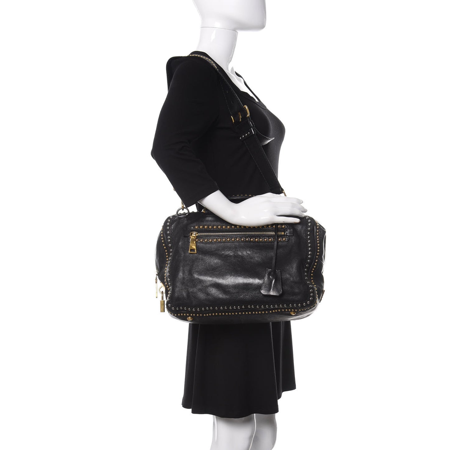 Glace Calfskin Studded Tote Black