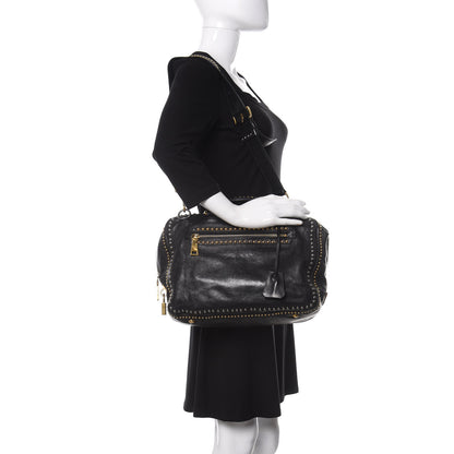 Prada Glace Calfskin Studded Tote Black 2 of 9
