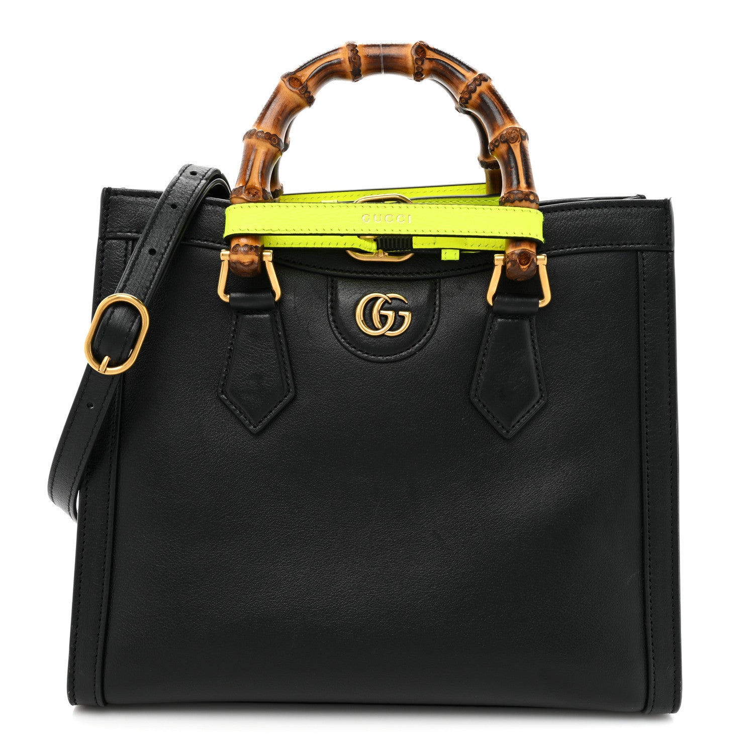 Gucci Calfskin Small Diana Tote Bag Black Yellow Fluo 1 of 19
