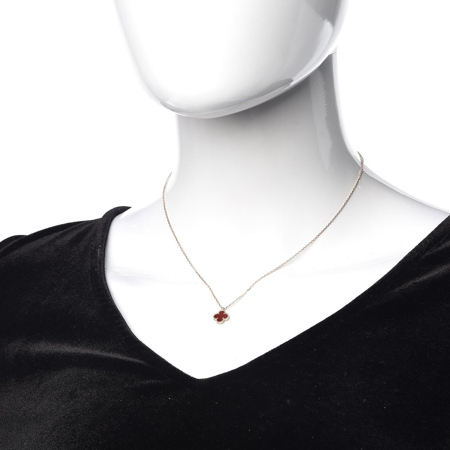 Van Cleef & Arpels 18K Rose Gold Carnelian Sweet Alhambra Pendant Necklace 2 of 6