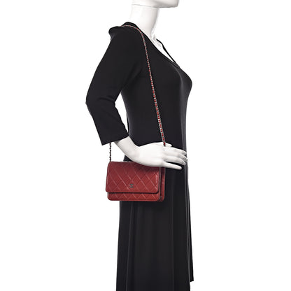 Chanel Lambskin Quilted Wallet On Chain WOC Red 2 of 12