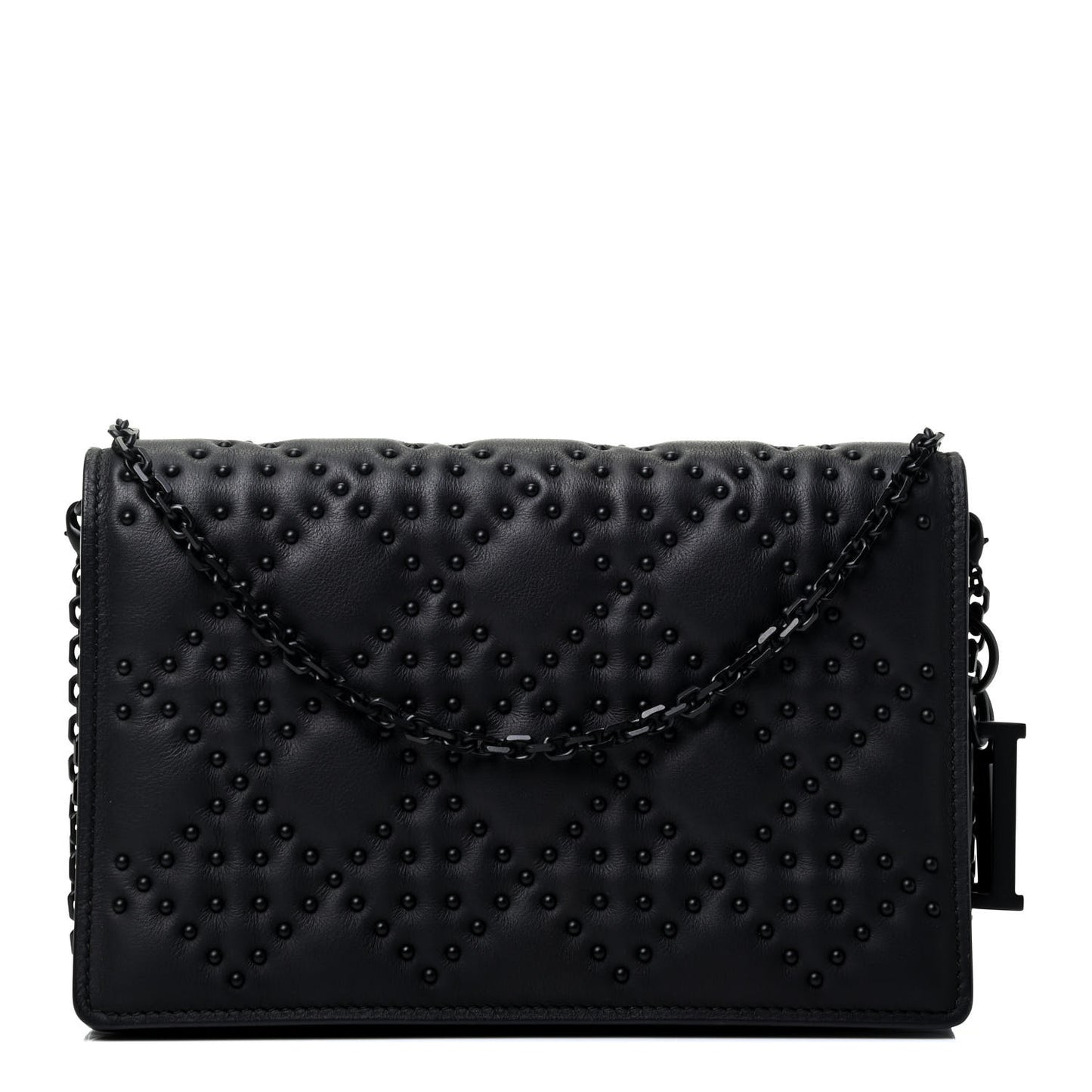 Ultra Matte Calfskin Cannage Studded Lady Dior Wallet on Chain Pouch Black