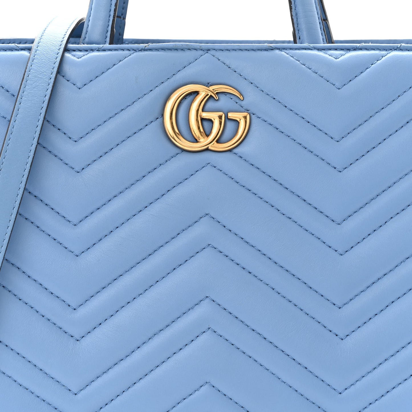 Calfskin Matelasse Small GG Marmont Tote Clear Sky Blue