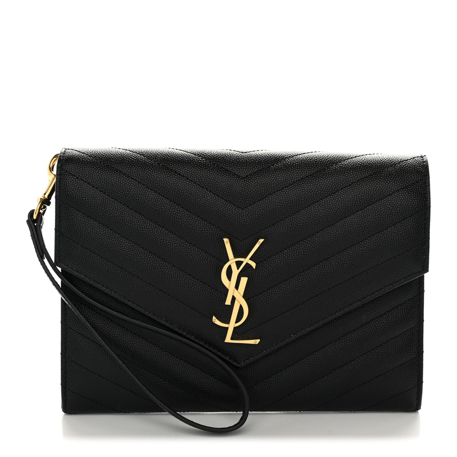 Saint Laurent Grain De Poudre Matelasse Chevron Monogram Envelope Clutch Black 1 of 9