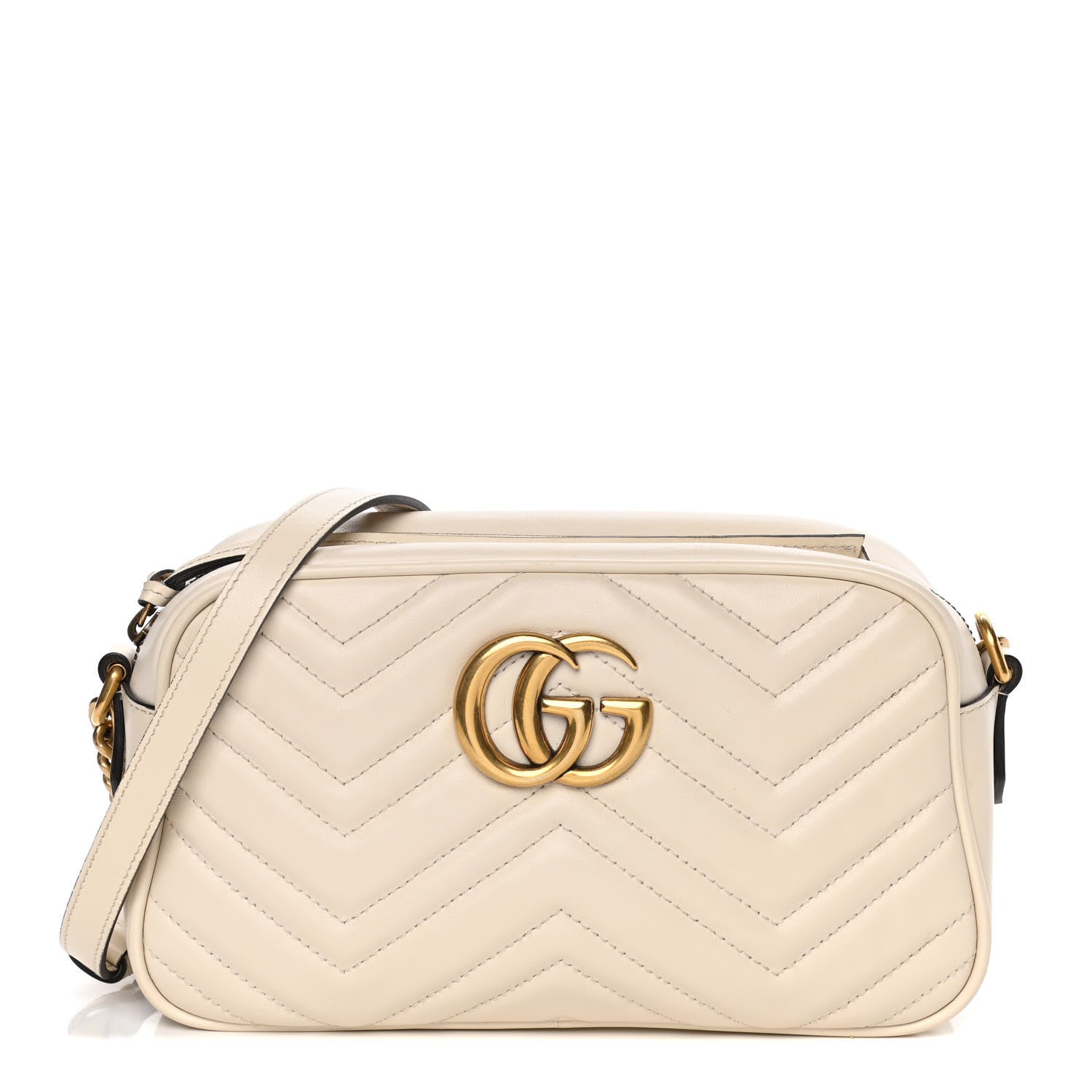 Gucci Calfskin Matelasse Small GG Marmont Chain Shoulder Bag White 1 of 15