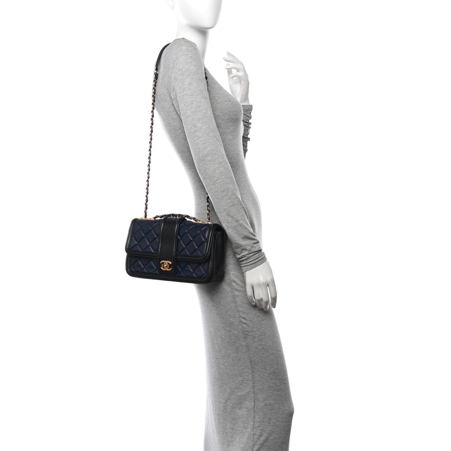 Chanel Lambskin Quilted Medium Elegant CC Flap Navy Black 2 of 11