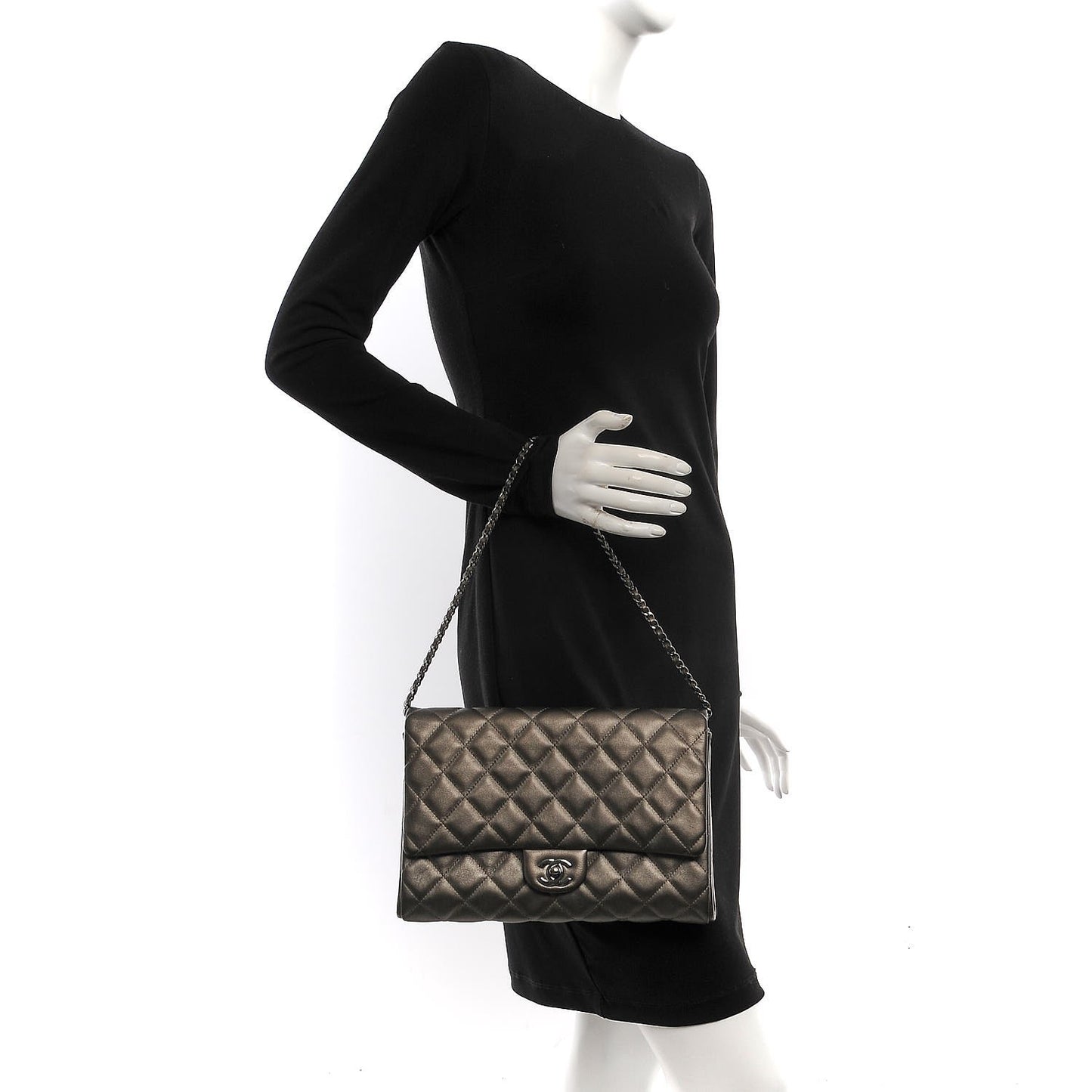 Metallic Lambskin Quilted Clutch With Chain Flap Bronze
