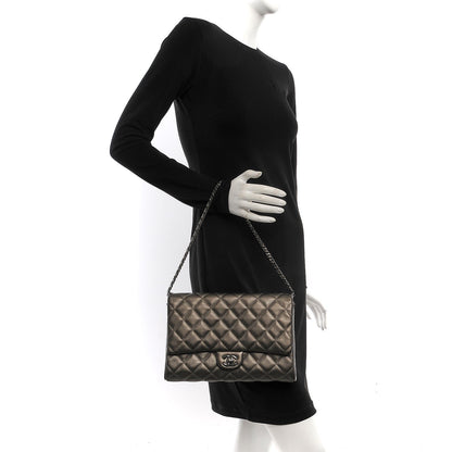 Chanel Metallic Lambskin Quilted Clutch With Chain Flap Bronze 2 of 8