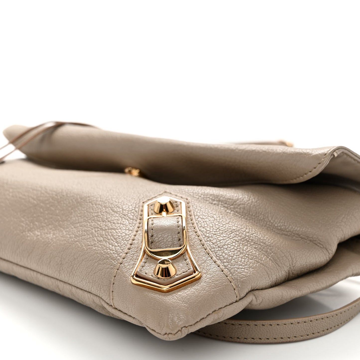 Chevre Gold Metallic Edge Hardware Envelope Clutch Gris Taupe