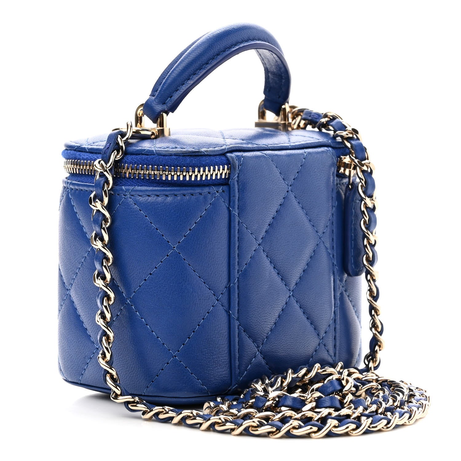 Chanel Lambskin Quilted Top Handle Mini Vanity Case With Chain Blue 3 of 11