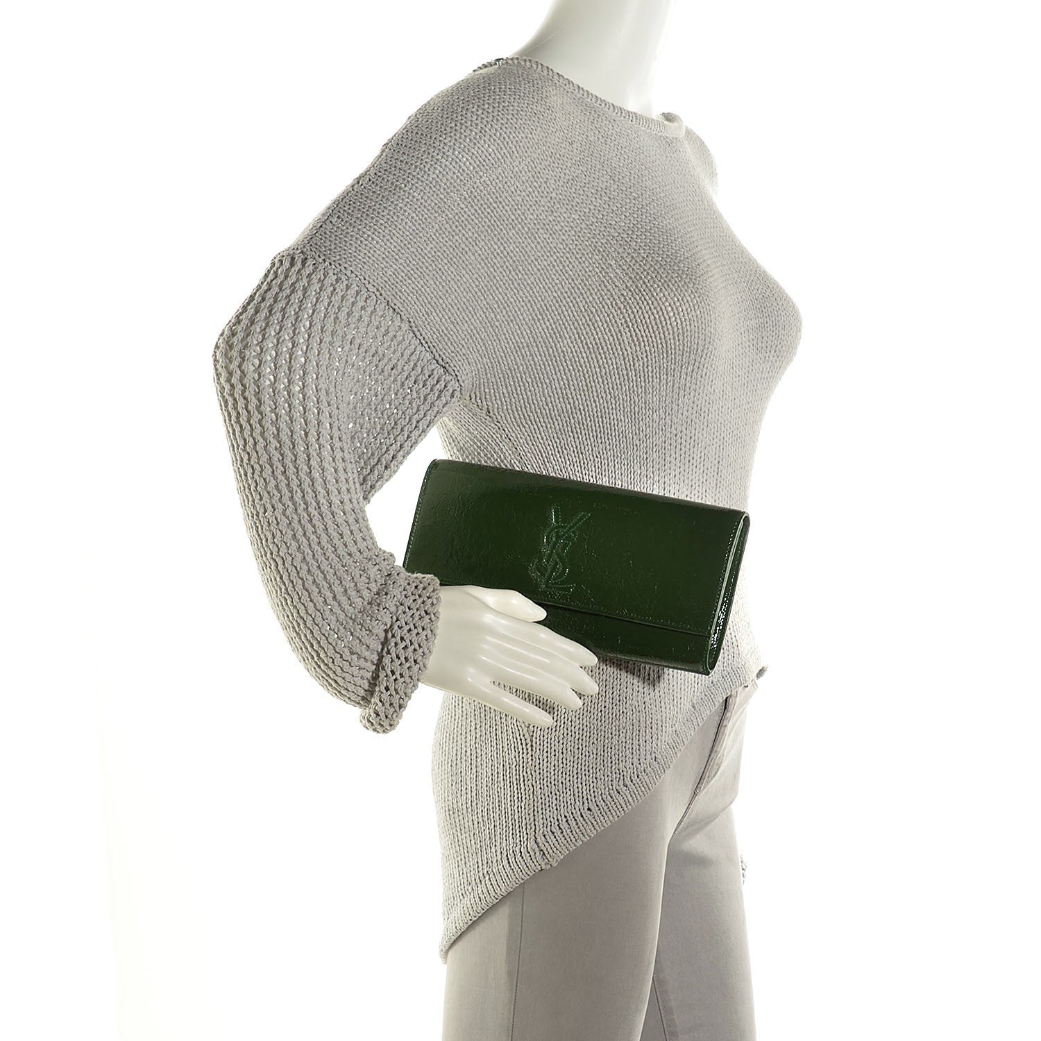 Saint Laurent Distressed Patent Small Belle De Jour Clutch Tartan Green 2 of 7