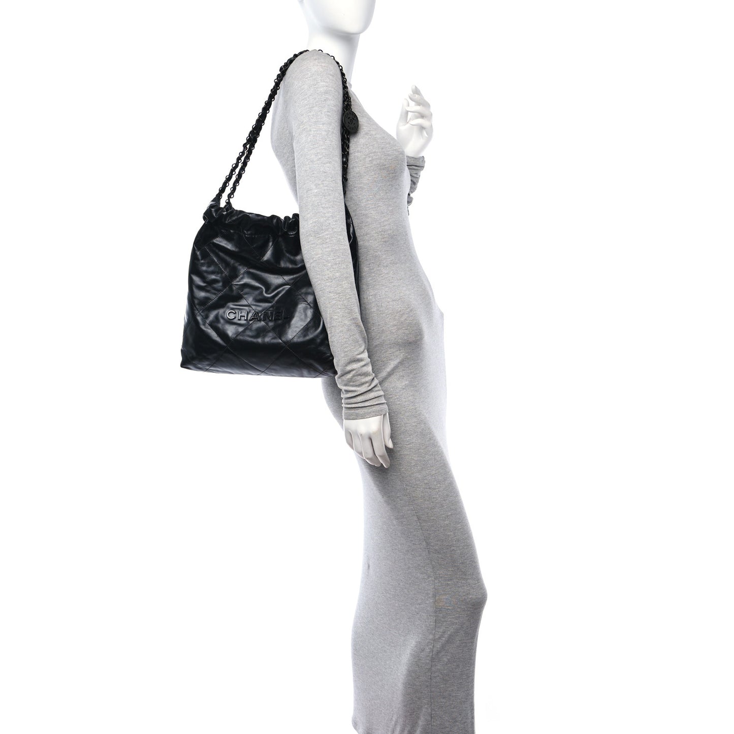 Shiny Calfskin Quilted Small Chanel 22 So Black