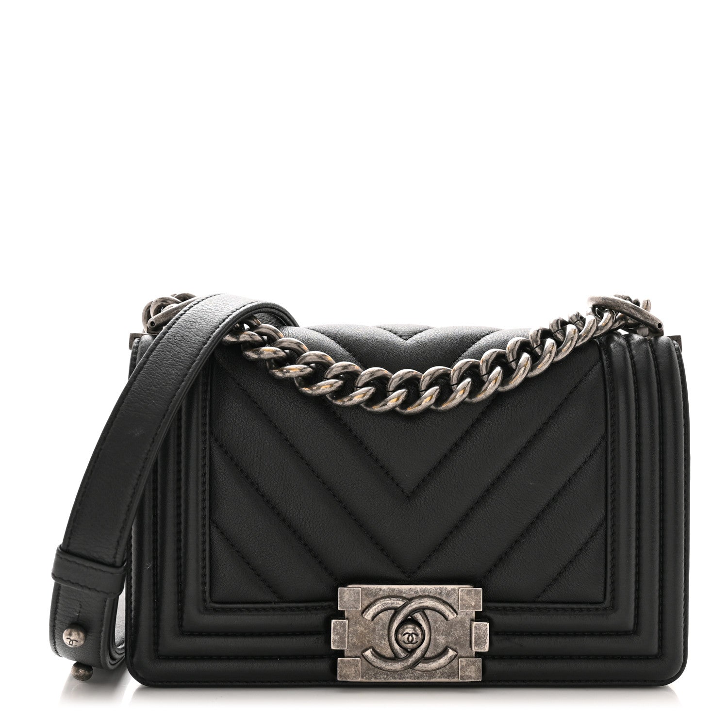 Chanel Calfskin Chevron Quilted Small Boy Flap Black 1 of 12