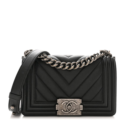 Chanel Calfskin Chevron Quilted Small Boy Flap Black 1 of 12