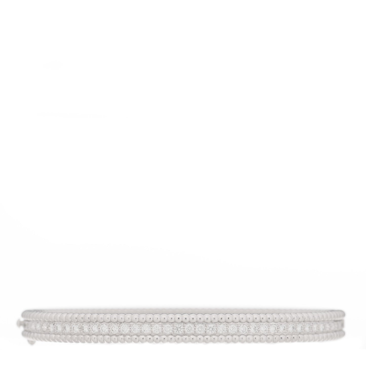 18K White Gold Diamond Perlee 1-Row Bangle Bracelet L