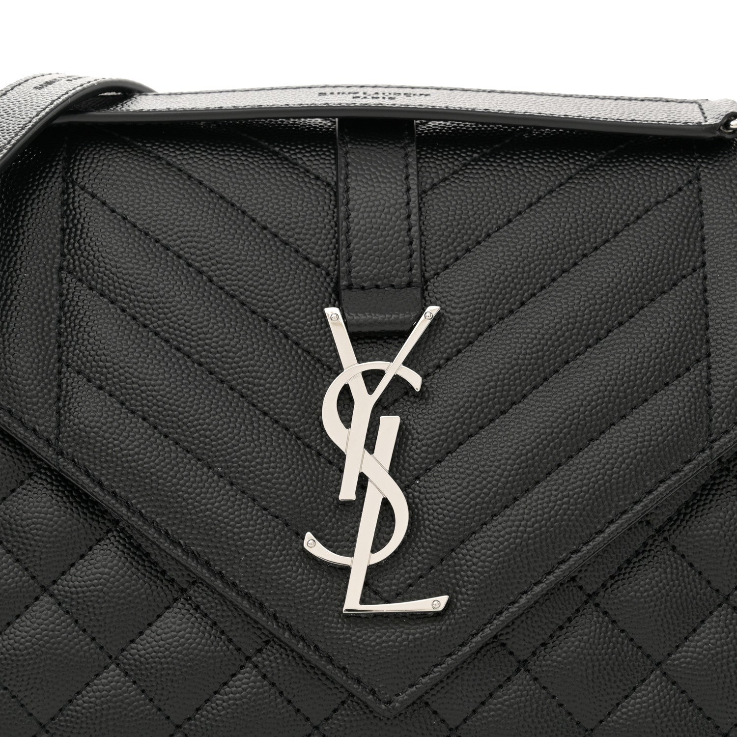 Saint Laurent Grain De Poudre Textured Mixed Matelasse Triquilt Medium Monogram Satchel Black 8 of 10