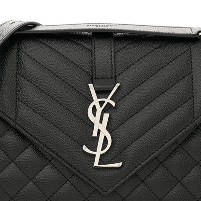 Saint Laurent Grain De Poudre Textured Mixed Matelasse Triquilt Medium Monogram Satchel Black 8 of 10