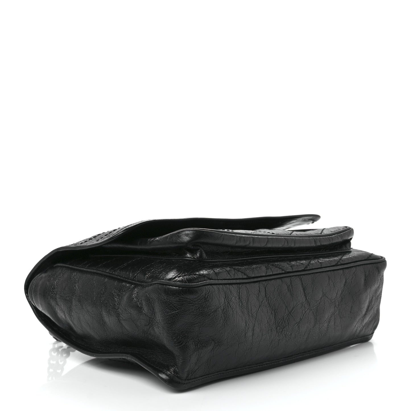 Crinkled Calfskin Matelasse Monogram Large Niki Chain Satchel Black