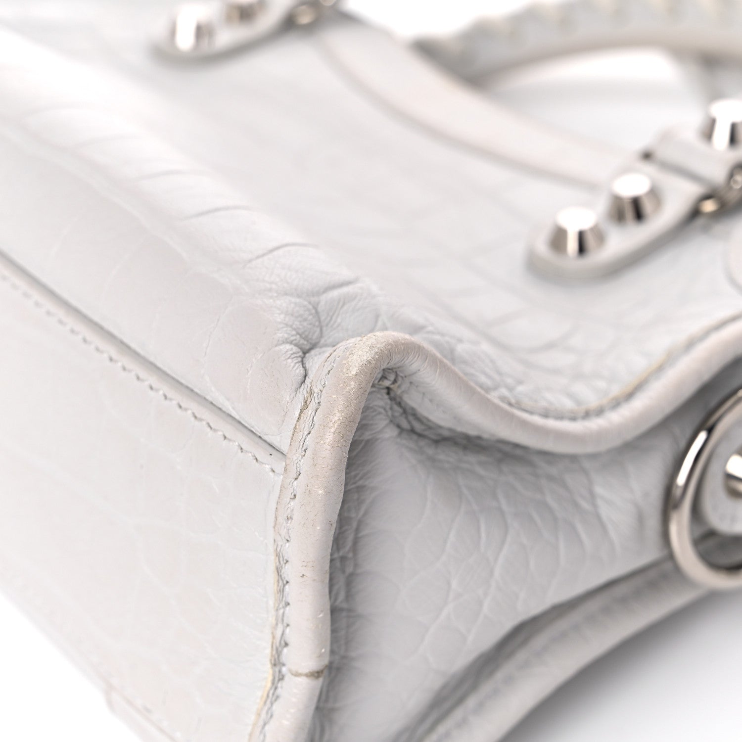 Balenciaga Matte Supple Lambskin Crocodile Embossed Classic Silver Hardware Mini City White 11 of 18